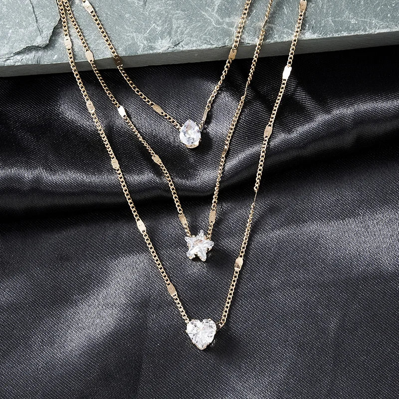 Elegant Crystal Zircon Layered Necklace – Luxury Pendant Choker for Women
