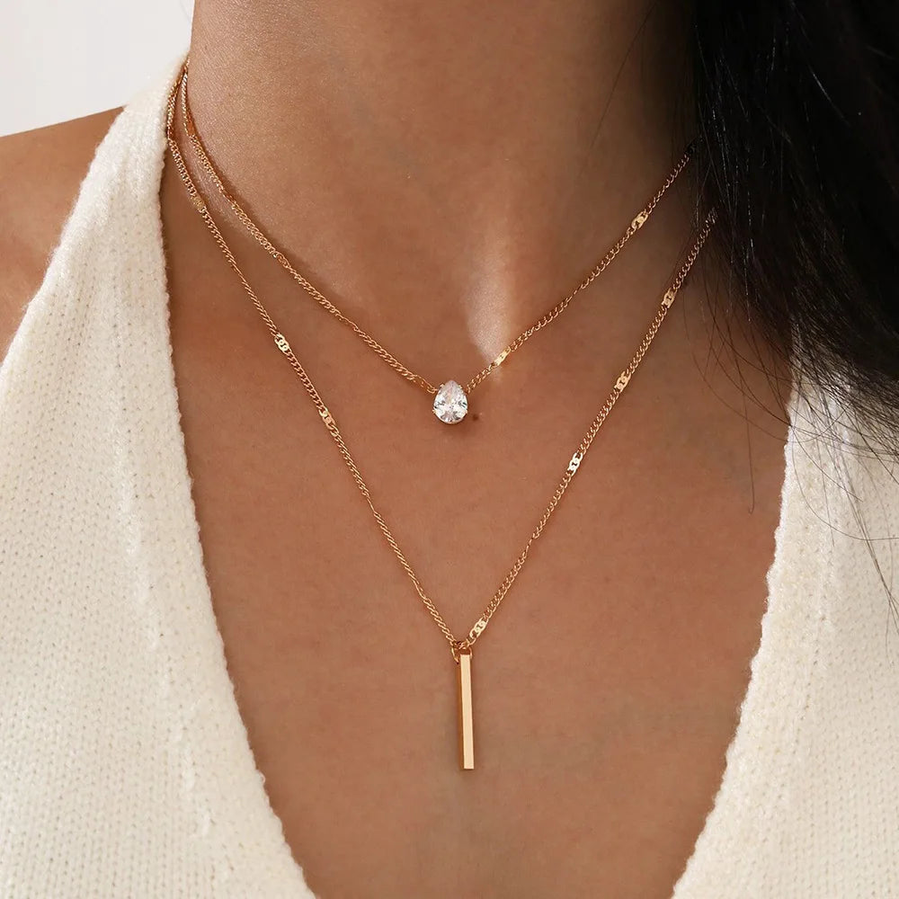Elegant Crystal Zircon Layered Necklace – Luxury Pendant Choker for Women