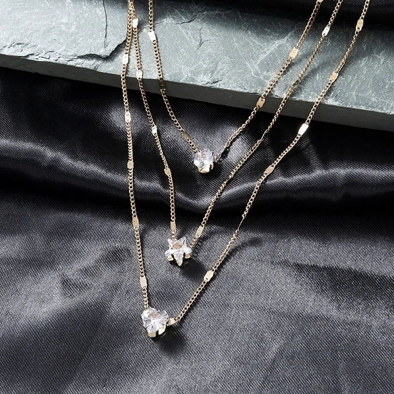 Elegant Crystal Zircon Layered Necklace – Luxury Pendant Choker for Women