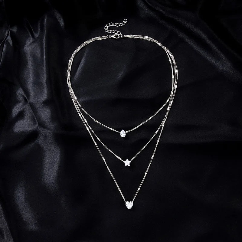 Elegant Crystal Zircon Layered Necklace – Luxury Pendant Choker for Women